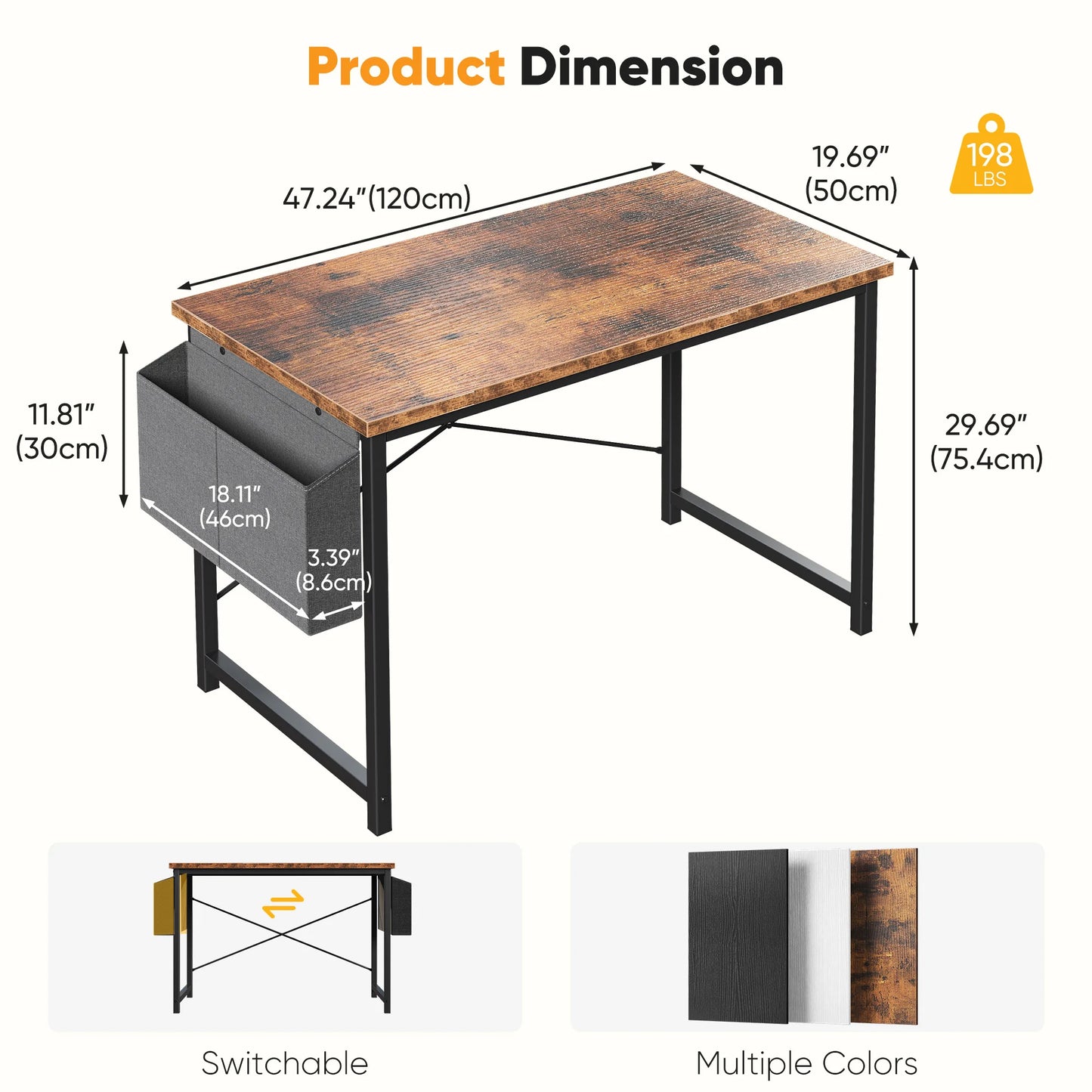 JHK Computer Office Desk With Storage And Metal Frame