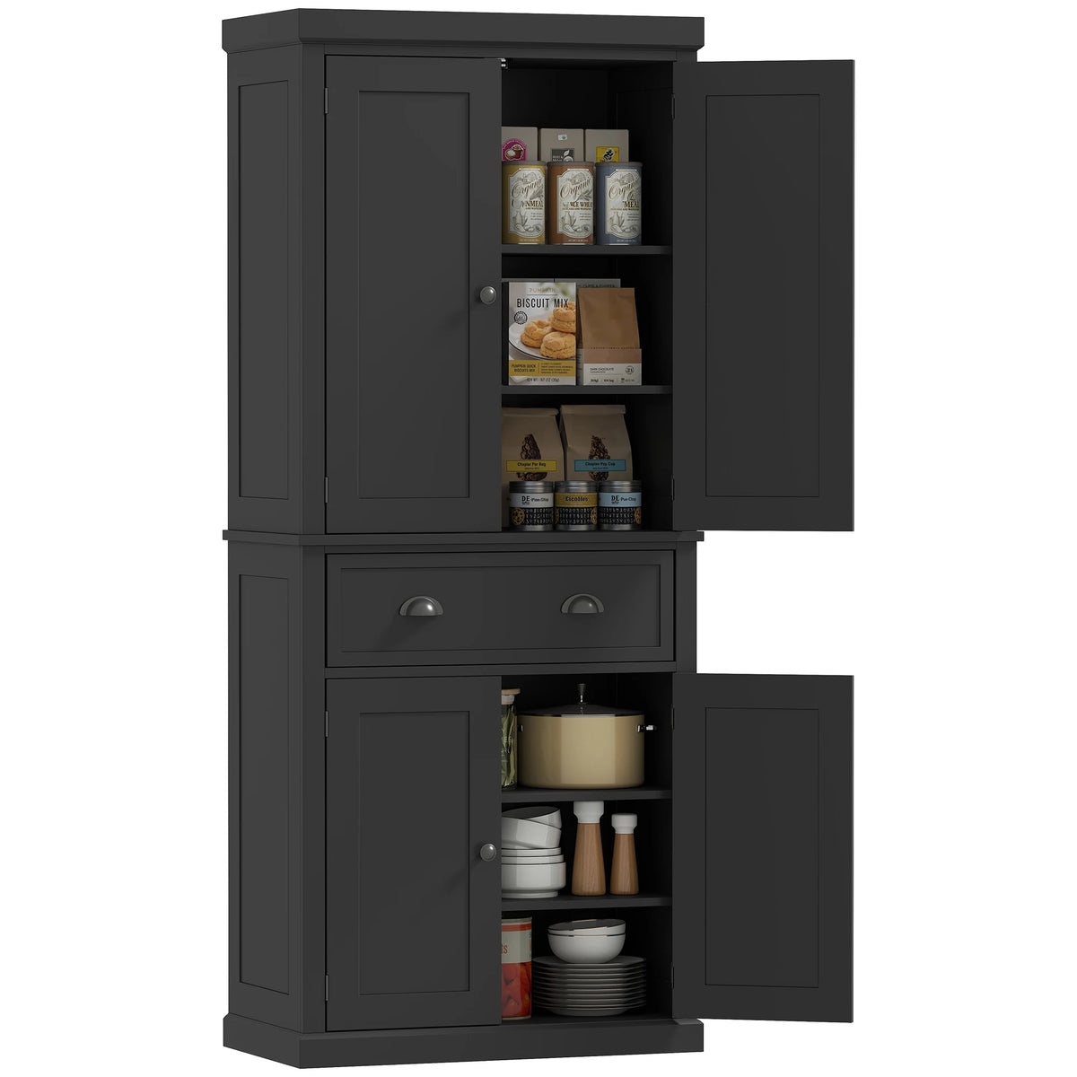 Homcom Traditional Kitchen Pantry Cabinet With 4 Doors And Drawer