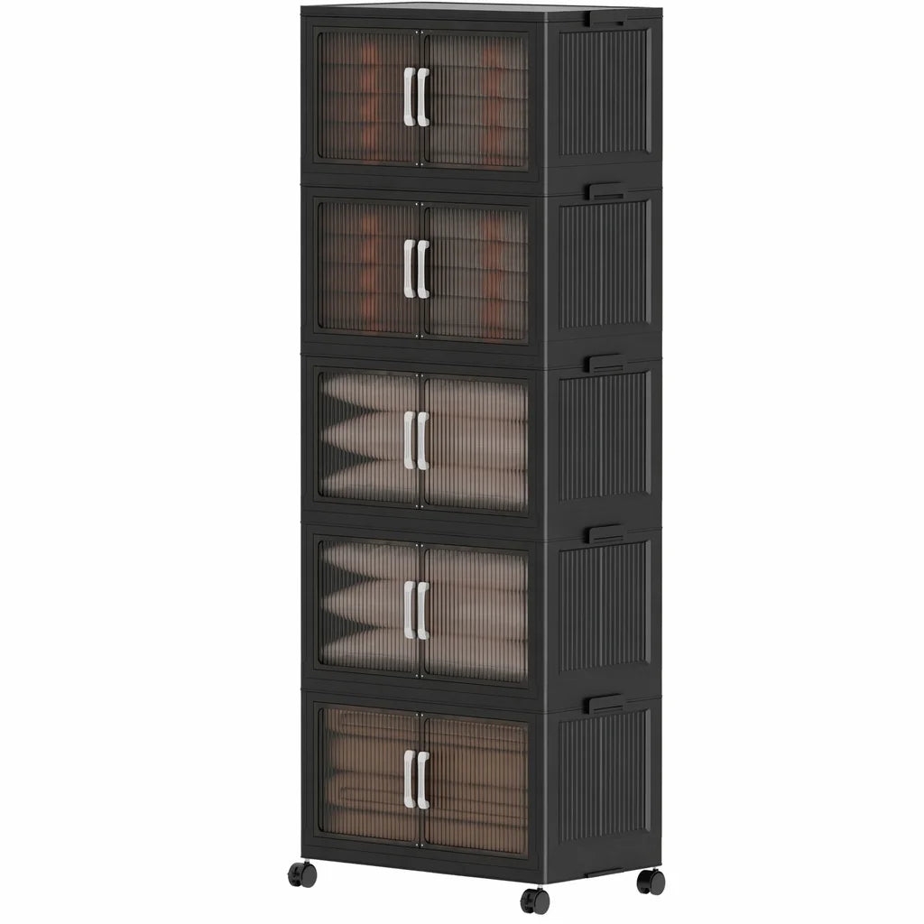 Foldable Plastic Storage Cabinet with Wheels and Double Doors