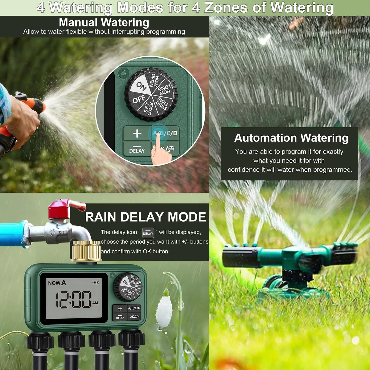 Automatic 4 Zone Programmable Garden Sprinkler Timer For Irrigation