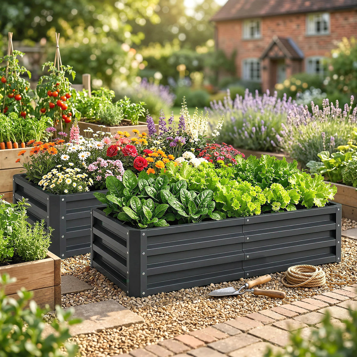 Outsunny Outdoor Galvanized Steel Raised Garden Planter Bed