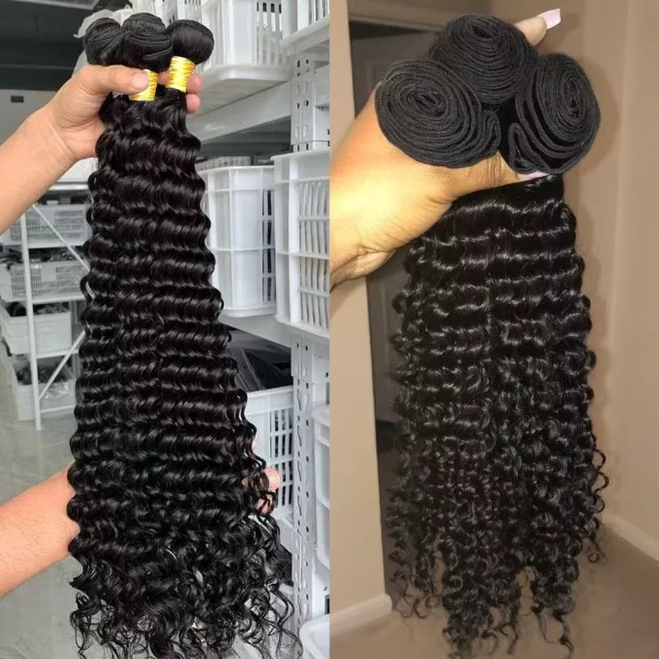 Missblue Burmese Deep Wave Hair Bundles With HD Lace Closure