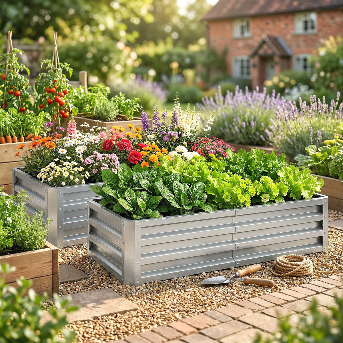 Outsunny Galvanized Steel Raised Garden Bed Vegetable Planter