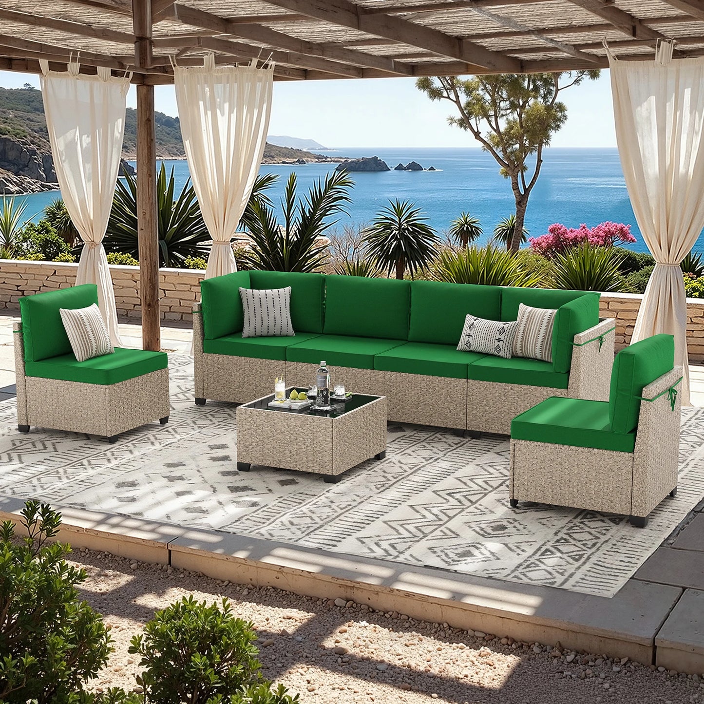 Outdoor All-Weather Patio Rattan Furniture Set With Tempered Glass Table