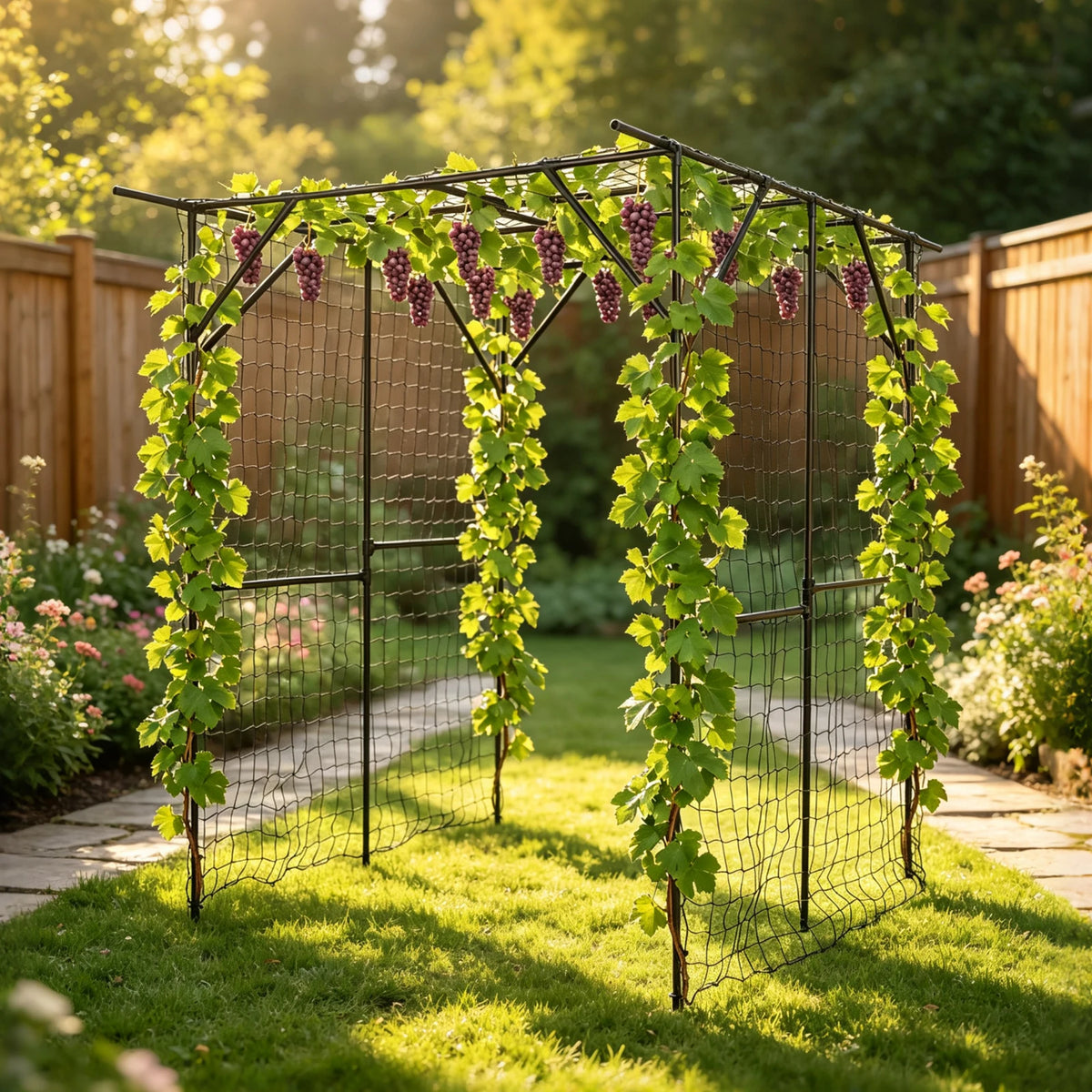 HiMiss Metal Garden Arch Trellis With Netting For Plants
