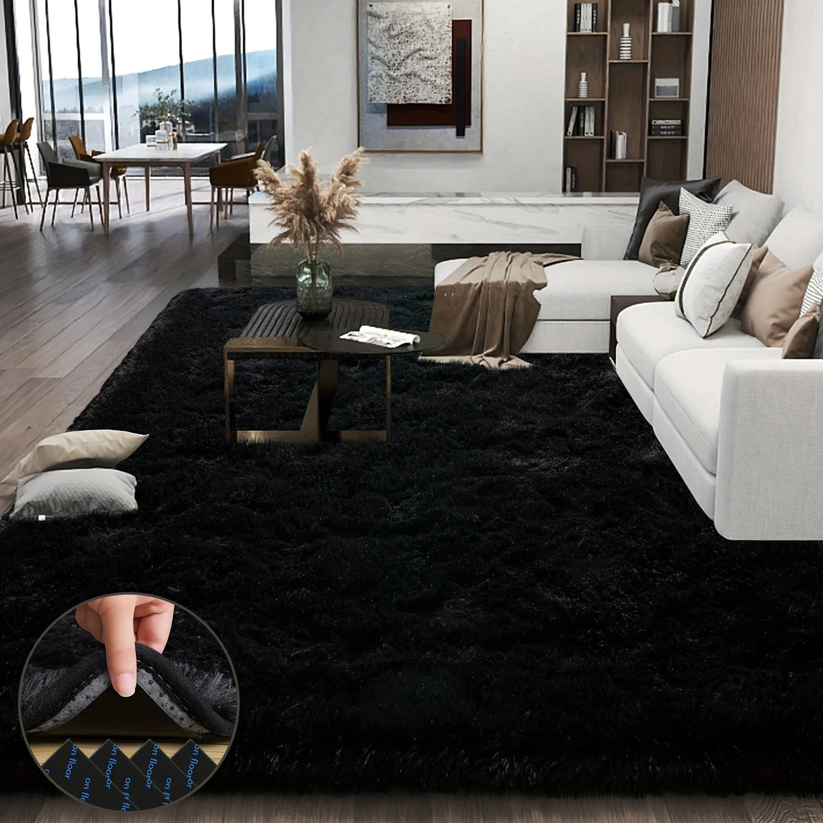 Plush Area Rug Geometric Pattern 100 Percent Polyester Living Room
