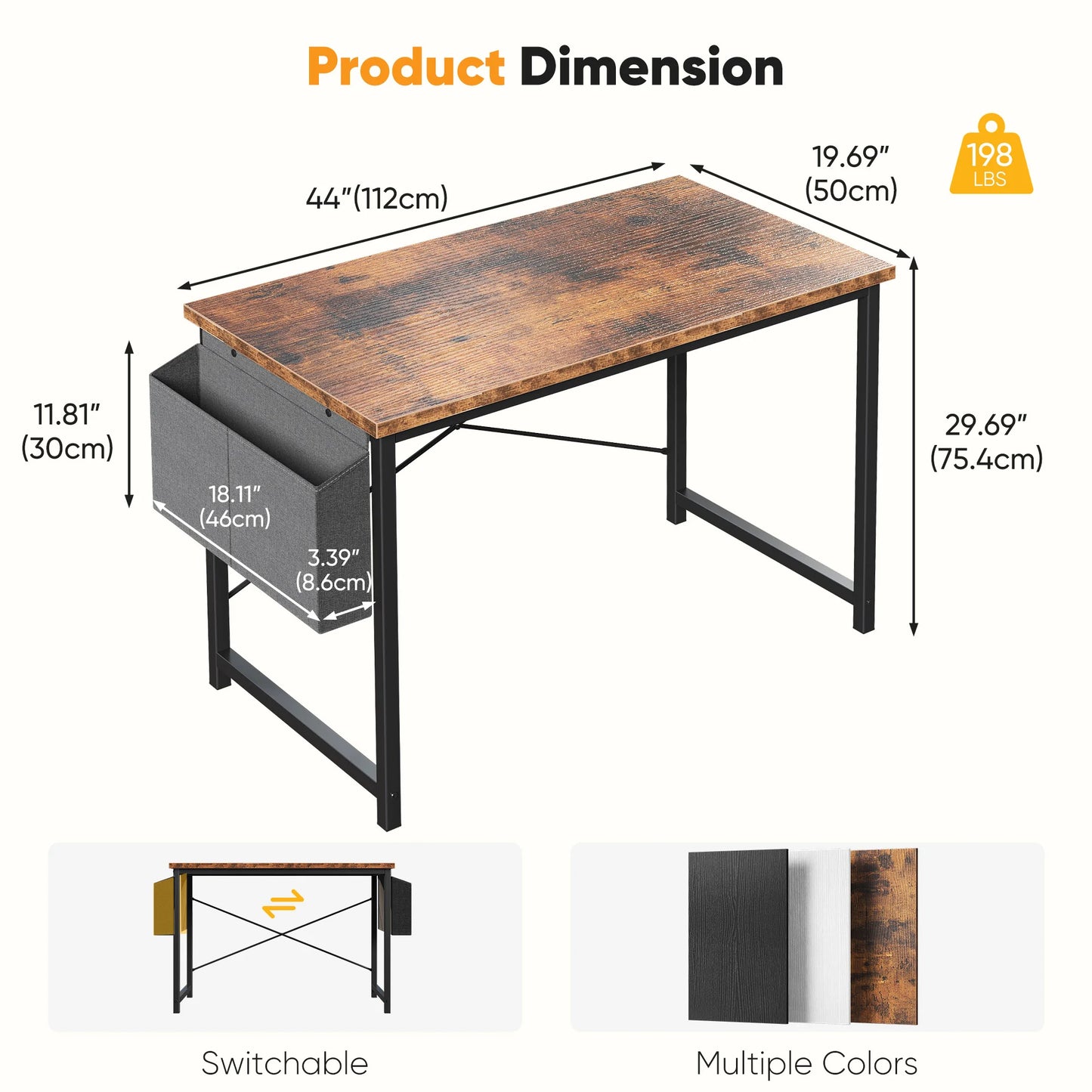 JHK Computer Office Desk With Storage And Metal Frame