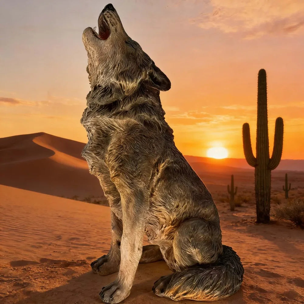 Simulated Howling Wolf Resin Garden Statue Indoor Outdoor Courtyard Ornament