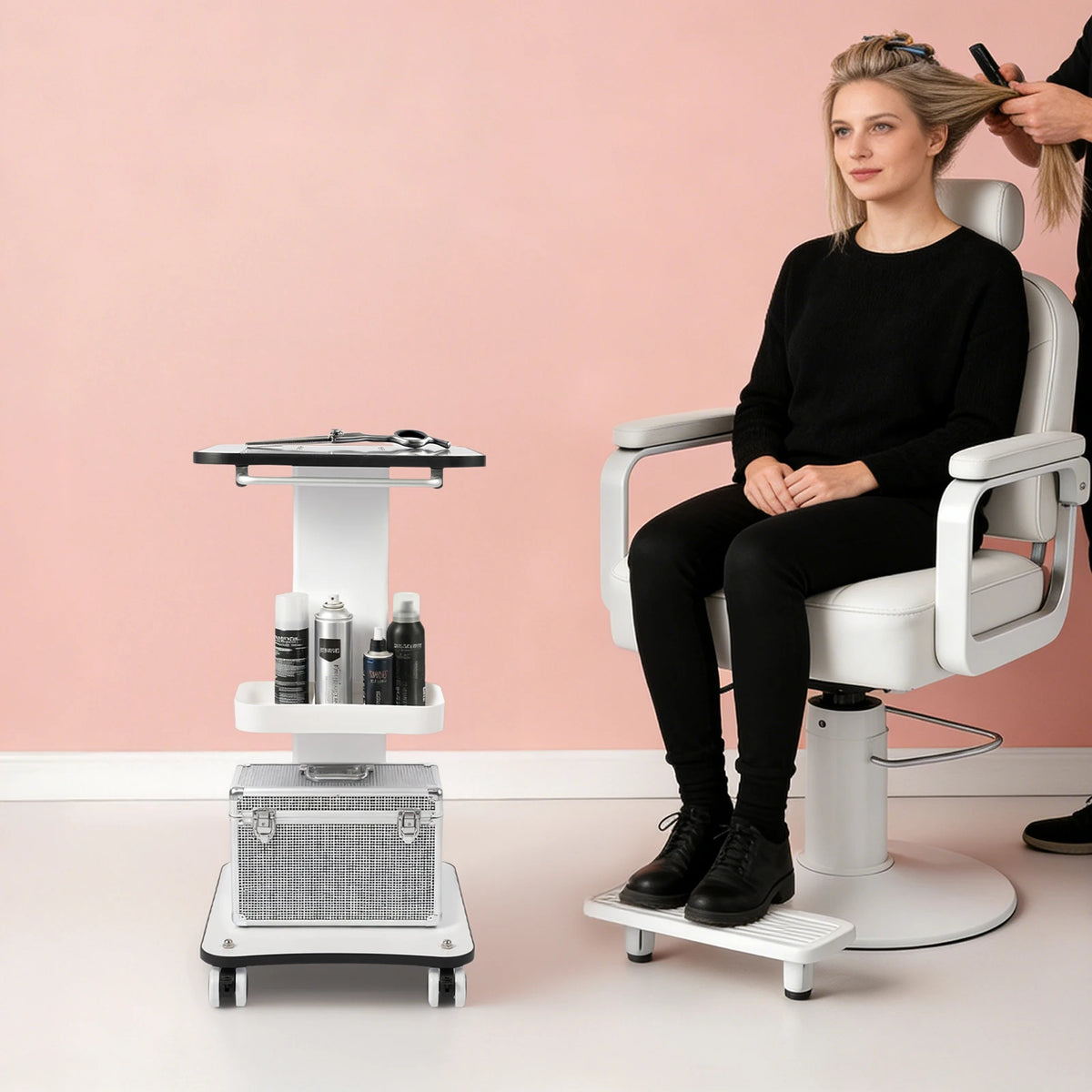 Portable Beauty Barber Trolley With Storage And Brake Wheels