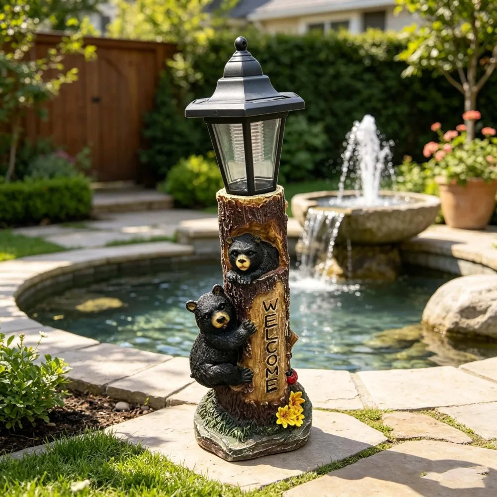 Outdoor Solar Powered Bear Statue Garden Decoration Lights