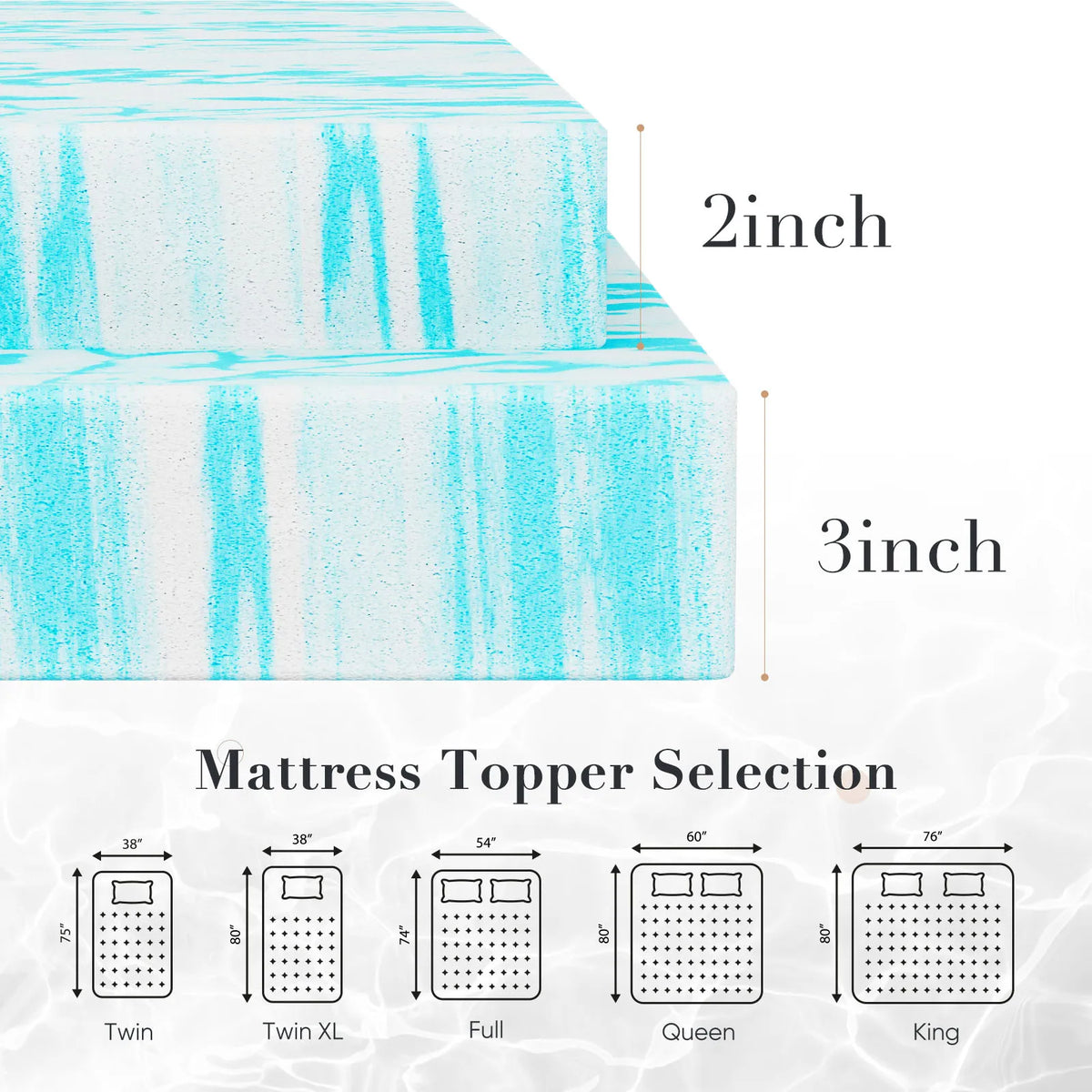 JHK Memory Foam Mattress Topper Gel Cooling Breathable Bed