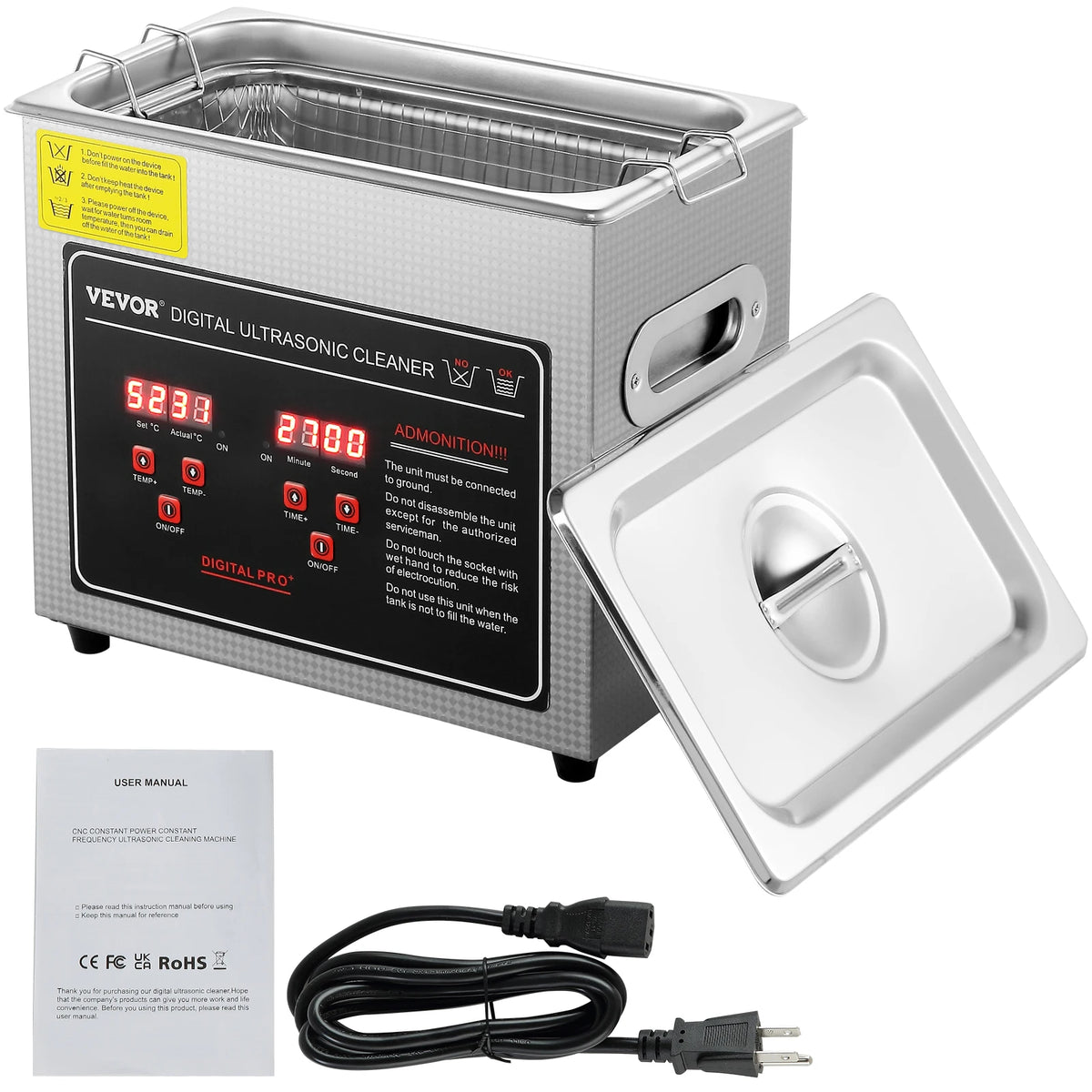 SucceBuy Portable Ultrasonic Cleaner Stainless Steel Digital Cleaning Machine
