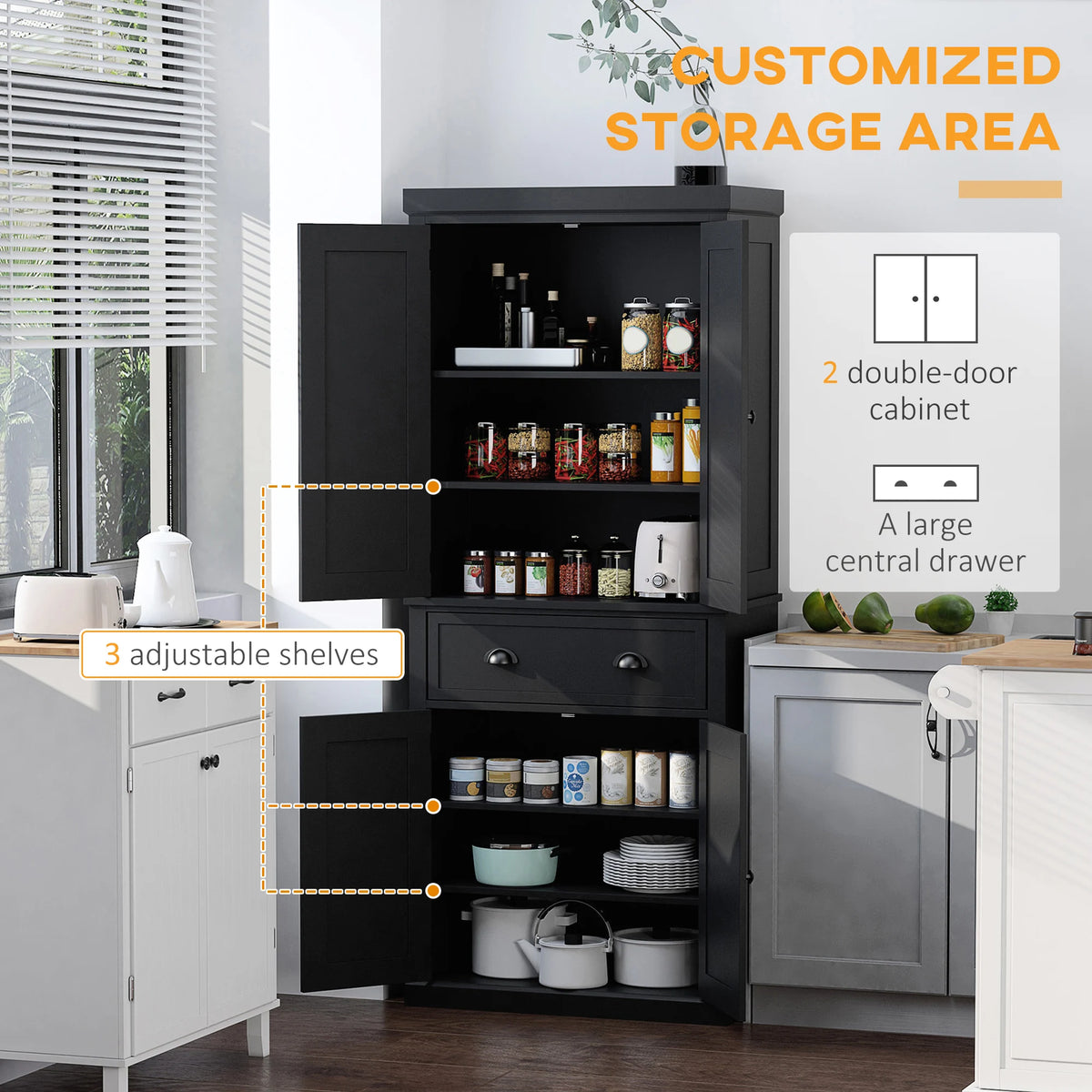 Homcom Traditional Kitchen Pantry Cabinet With 4 Doors And Drawer