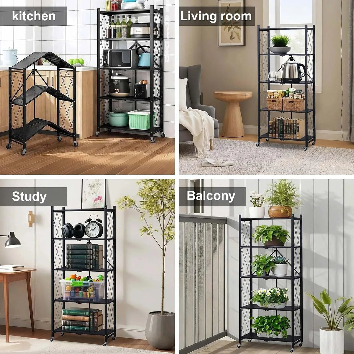 Heavy Duty 5 Tier Metal Storage Rack With Rolling Wheels