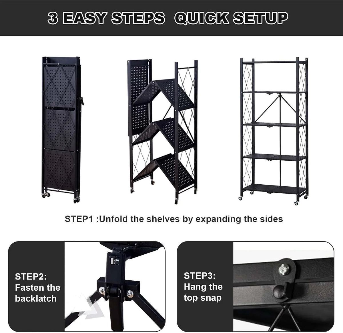 Heavy Duty 5 Tier Metal Storage Rack With Rolling Wheels